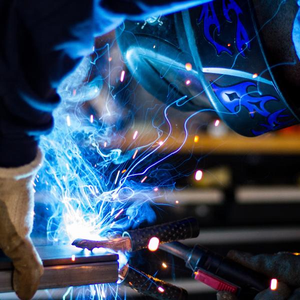 welder wearing mask