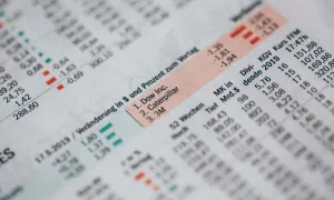 stock market page of newspaper