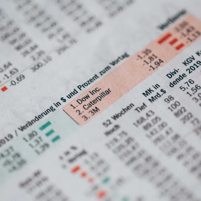 stock market page of newspaper